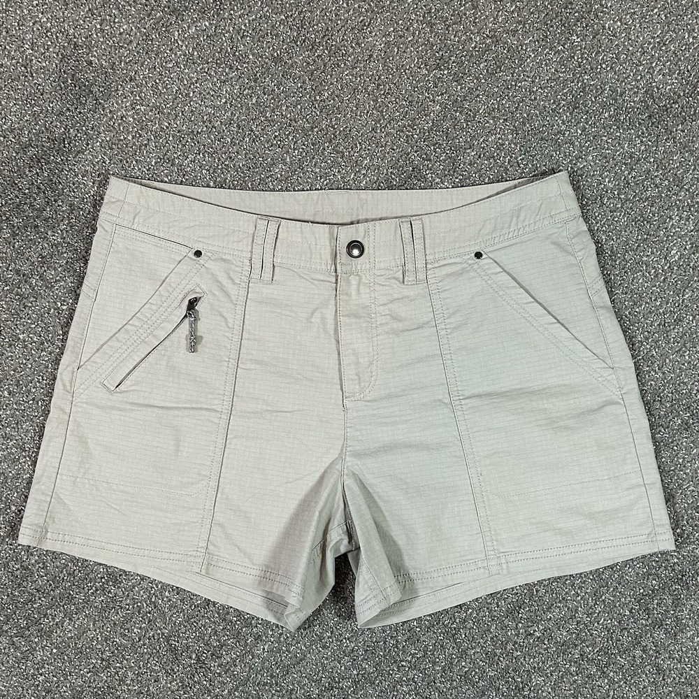 Title Nine Big B Shorts Womens 12 Beige 4" Ripstop Hiking Stretch Zip Pocket